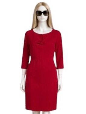 Talbots Red Crisscross V-Neck Knit Crepe Sheath Dress 3/4 Sleeve Size 12
